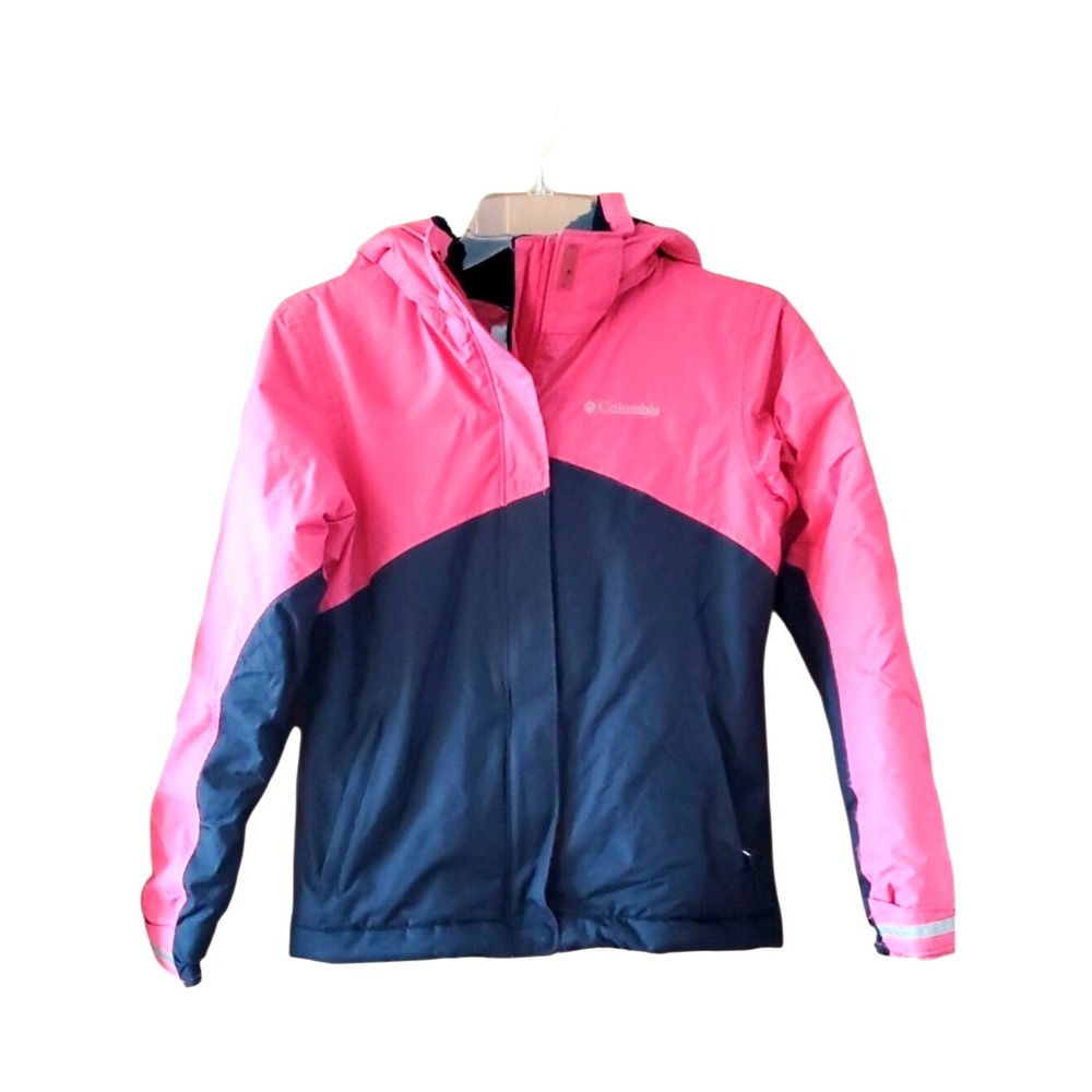 Columbia Pink and Black Kids Hooded Puffer Jacket Size 10-12